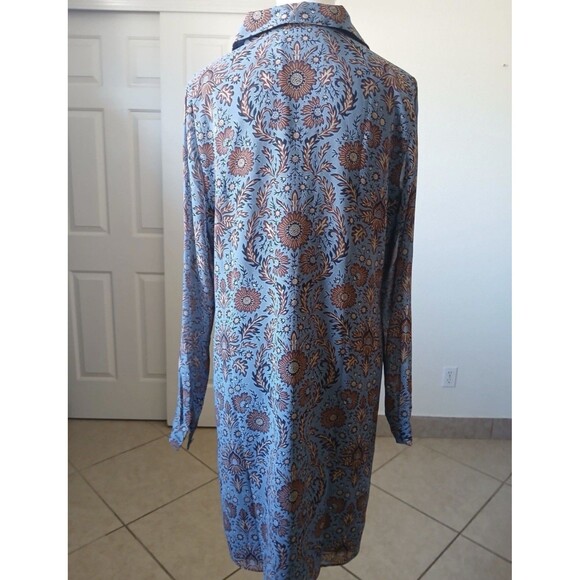 Cabi Womens Blue Floral Long Sleeve Shift Dress Size M Lightweight Bohemian - Picture 3 of 13